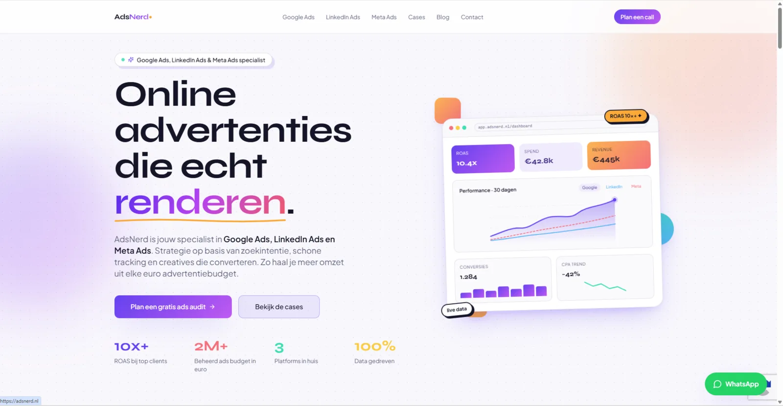 Website van AdsNerd, Online advertising specialist.